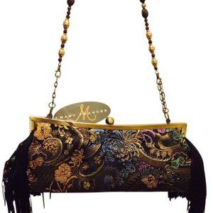 Mary Frances Multi-color Black Silk with Sequins Shoulder Bag